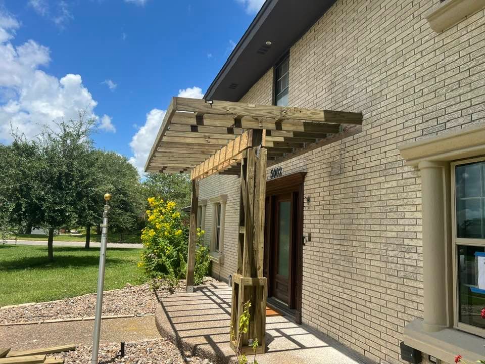 Custom cedar wood entryway pergola and portico construction